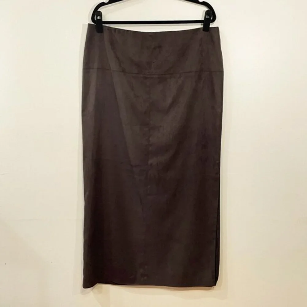 NEW Vintage Yansi Fugel Faux Suede Maxi Skirt Chocolate Brown 16 $180